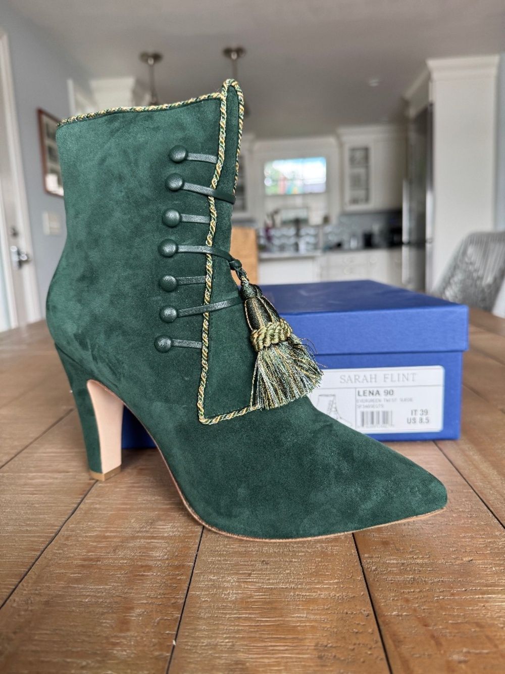 Rare Sarah Flint Green Suede Vintage Victorian Whimsigoth Boot 8.5 Retails $1200
